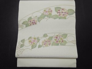 ドークブア■塩瀬九寸開き名古屋帯　白地　刺繍花　極上の逸品　C23