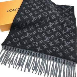 ★極美品／箱付★LOUIS VUITTON ルイヴィトン マフラー・モノグラム グラディエント ノワール／ブラック ショール ストール M71607