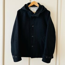 F9173cE BEAUTY&YOUTH UNITED ARROWS フード付きコート メンズ サイズL ブラック ウールコート ボタン ユナイテッドアローズ おしゃれ_画像1