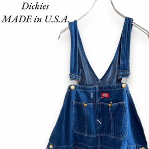 E1-19 ディッキーズ　w48 アメリカ古着　USA製 ワンポイントロゴ　ジーンズ　デニム　オーバーオール　１スタ　Dickies ビンテージ メンズ