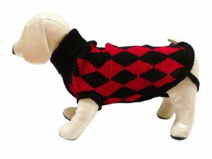 送料無料 限定3 わんちゃん セーター [L-12] アーガイル柄 赤×黒 ニット 小型犬 ペット用品