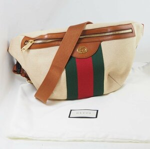 GUCCI グッチ シェリーライン ヴィンテージキャンバス レザー ボディバッグ ウエストバッグ 収納袋付 [32049]