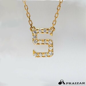  letter pack post service OK AHKAH Ahkah K18 yellow gold diamond 0.06ct NO.5 figure number necklace [59834]