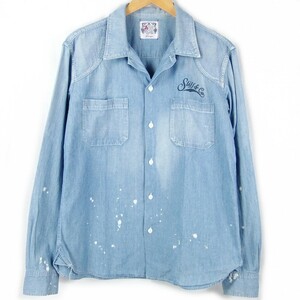 ■STIFF スティッフ / 日本製 / メンズ / CHAMBRAY WORK SHIRT / インディゴ ブリーチ汚し加工 / シャンブレー ワークシャツ size L