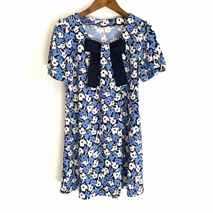 #snc guarantee Lee Visconti GALLERY VISCONTI tunic 2 light blue white navy blue short sleeves ribbon floral print lady's [805405]