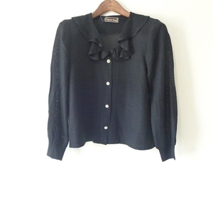 #ancsa Japanese huchen to width . wistaria capital .. knitted * sweater cardigan black frill rhinestone button lady's [841616]