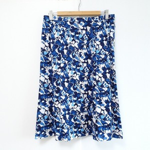 #anc レリアン Leilian スカート 13+ 青 紺 白 総柄 大きいサイズ 美品 レディース [854355]