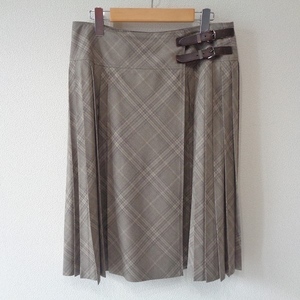 #anc Burberry BURBERRY skirt 44 beige group to coil skirt manner pleat large size check lady's [854718]