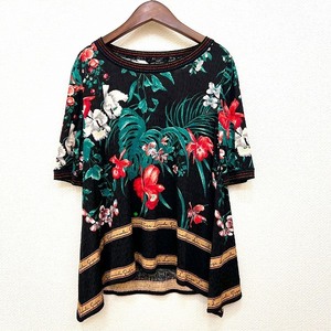 #sncita rear Italiya tunic 11 black series multi asimeto Lee rhinestone floral print leaf .. short sleeves lady's [855855]