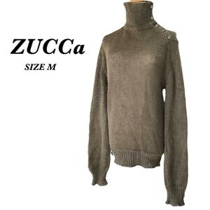 ズッカ zucca タートルネック長袖ニット　モヘア　カーキ サイズＭ|679