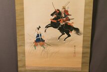 【佳香】槙戸観海 武者絵 肉筆 日本画 絹本 掛軸 木箱_画像6