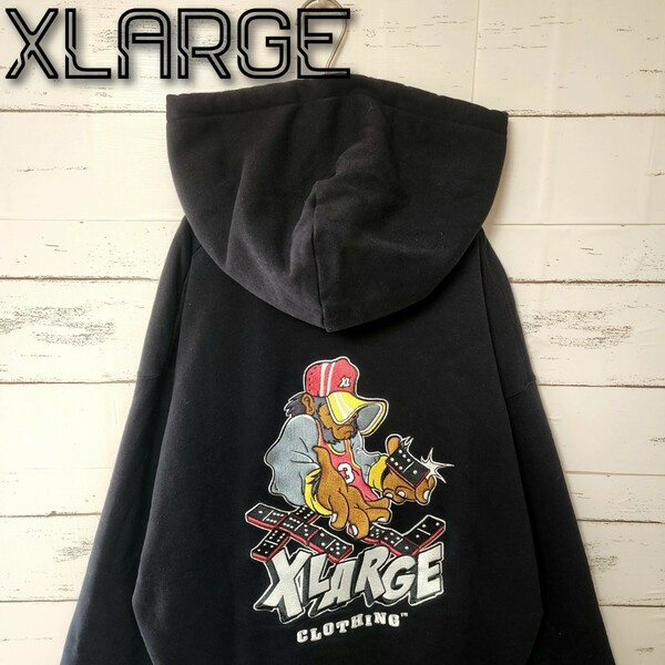 《超希少》XLARGE エクストララージ パーカー ブラック バックロゴ ダイス