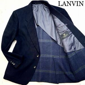 極美品★幻の最高級カシミヤ★稀少XL位!!LANVIN ランバン【繊維の宝石】華やかダブルフェイステーラードジャケット 稀少ダークネイビー濃紺