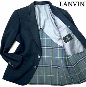 極美品★幻の最高級カシミヤ★LANVIN ランバン【繊維の宝石】華やかダブルフェイステーラードジャケット メタル釦 極美色ダークグリーンM-L