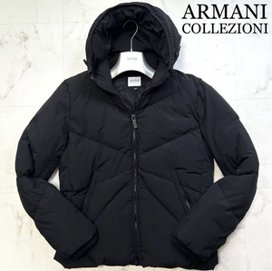 【ほぼ未使用】定価17万超!幻のXL!極暖!! ARMANI COLLEZIONI アルマーニコレツォーニ 極上デザイン ダウンジャケット コート フード着脱 黒