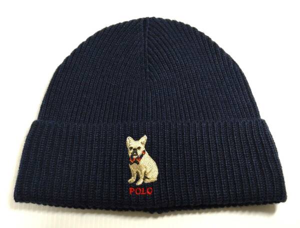 【新品・未使用】USA購入 POLO Ralph Lauren POLO FRENCH BULLDOG KNIT CAP NAVY ポロ ラルフローレン フレンチブルドッグ ニットキャップ