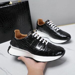  thickness bottom wani leather crocodile original leather men's walking shoes high King shoes sneakers low cut size selection possible Golf . part leather 