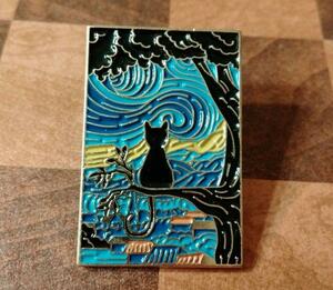 Art hand Auction Black Cat Van Gogh Starry Night① Pin Badge Painting Cat Painter Art Museum, verschiedene Waren, Pin-Abzeichen, Andere