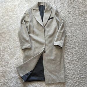 極美品 カシミヤ混 ビジュー付き★ ブルネロクチネリ BRUNELLO CUCINELLI 比翼ボタン チェスターコート 38 Mサイズ ライトグレー ロング丈