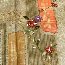 着物月花　刺繍　絞り　品のある花　訪問着　未使用品　正絹　金糸　ki182_画像7
