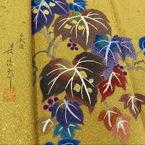 着物月花　二代目　清次郎　刺繍　仙頭刺繍　蔦葡萄　訪問着　正絹　縮緬　共八掛　tki025