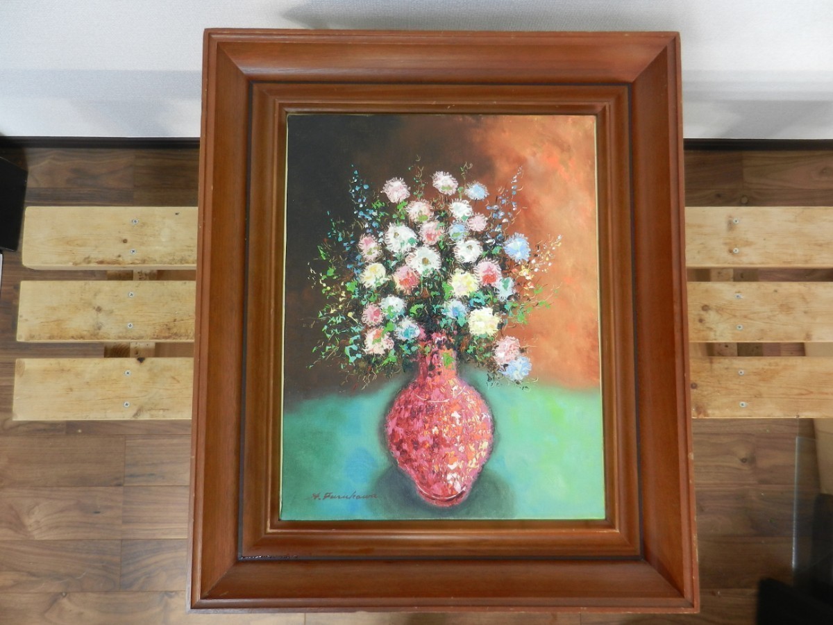 [Authentic work] Akio Furukawa Wild Flowers Oil painting No. F6 Autographed by Himieken Framed, painting, oil painting, still life painting