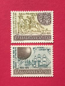 外国未使用切手★デンマーク 1974年 デンマーク郵便公社350周年 2種