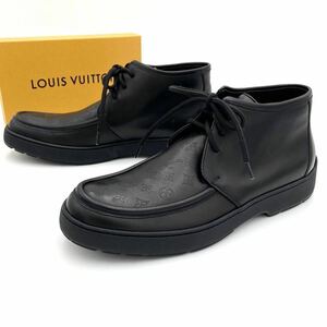 未使用級/27cm◆ LOUIS VUITTON レザーブーツ モノグラム 本革 チロリアン 黒 ルイヴィトン スニーカーソール ブラック サイズ8 1/2 メンズ