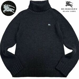 極美品/3(L)●バーバリーブラックレーベル イタリア製糸使用 羊毛100% ホース刺繍 厚手 タートルネックセーター ニット BURBERRYBLACKLABEL