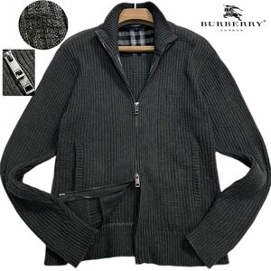 極美品●BURBERRY LONDON バーバリー ホース刺繍 ノバチェック ドライバーズニット リブ セーター ダブルジップジャケット ブルゾン メンズ