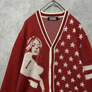 美品/超ド派手デザイン●ヒステリックグラマー HYSTERIC GLAMOUR カーディガン ニット セーター ヒスガール スター 星 レッド M メンズ