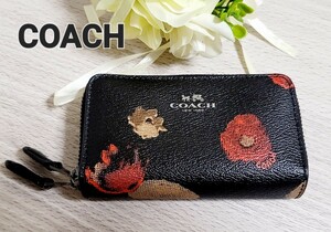 【COACH】コーチ コインケース ダブルファスナー 財布 カードケース 小銭入れ 花柄 美品