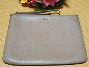 [FURLA] Furla pouch beige leather with strap . clutch bag 