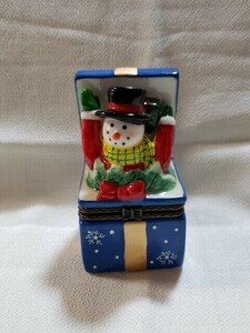 クリスマス　スノーマン/雪だるま　ジュエリーボックス　陶器製　小物入れ　インテリア雑貨/インテリア小物　置物/飾り物　長期保管品　