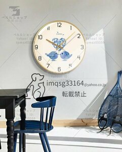 壁掛け時計　INS風　ラブバード　ブルー　静音　電池式　　円形時計　クロック　　家庭用　アイデア　ベッドルーム　リビング