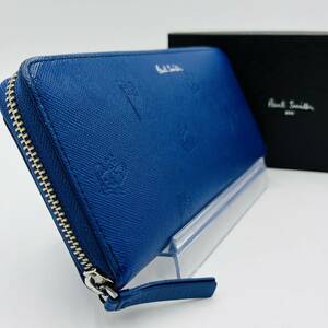 1円 【希少カラー】ポールスミス Paul Smith 長財布 ラウンドジップ ウォレット ポールド ローイング メンズ サフィアーノ レザー ネイビー