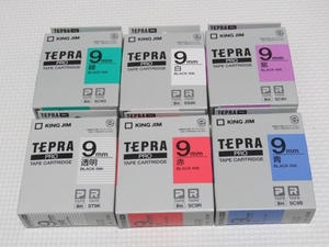 【テプラテープ】9mm　6本・6種　TEPRA TAPE CARTRIDGE　新品・未使用品　即決
