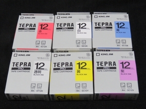 【テプラテープ】12mm　6本・6種　TEPRA TAPE CARTRIDGE　新品・未使用品　即決 