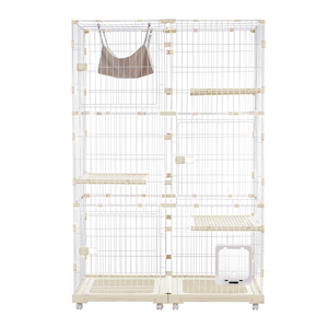  cat cage cat cage 3 step wide width design free combination tray attaching cat door attaching hammock attaching large feeling of luxury cat house ( beige )