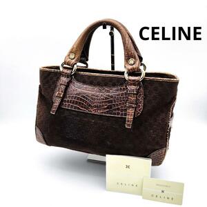 CELINE マカダム柄　スエード　型押し　ブギーバッグ　ハンドバッグ