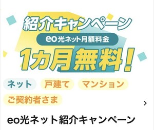 eo光　ネット紹介キャンペーン　24時間以内に迅速対応　クーポン　コード　ネット代　１ヶ月無料