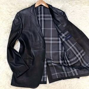 970【未使用保管品 希少入手困難】BURBERRY LONDON バーバリーロンドン ラムレザー テーラード ジャケット 羊革 チェック ブラック メンズ