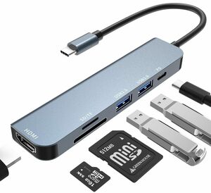 USB C ハブ 6 in 1 Type C アダプタ マルチポート USB拡張 【4K HDMI ＋ 100W 高速P