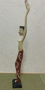 細長い人 踊り子 インドネシア アンティーク木彫 海外 工芸品 インテリア