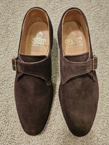 美品　クロケット＆ジョーンズ　マルバーン　8　茶色　スエード　モンクストラップ　341　クロケット　CROCKETT＆JONES　MALVERN　ブラウン