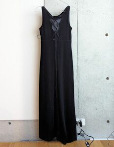 Chic [美品] ベロアレースアップロングワンピース ドレス 黒 フォーマル