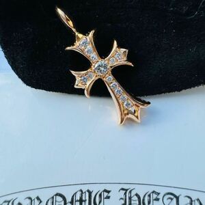 CHROME HEARTS クロムハーツ22k タイニーファットクロスパヴェダイヤモンド 22k ダイヤ　PAVE/DAIA チャーム　ネックレス　美品