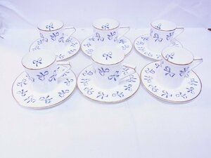 ★ イブサンローラン カップ＆ソーサー 6客 Bone China 金縁 リボン柄 ★USED 通常保管品