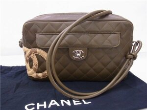 ◎ CHANEL ◎　シャネル　カンボンライン　ショルダーバッグ　カーキ×パイソン　ココマーク　カーフスキン　キルティング　◎USED