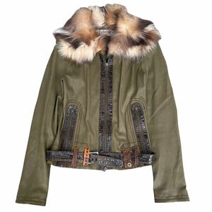 90s saga ibanez France label lether fur jacket size 40 vintage sick grunge belt studs lgb if six was nine 